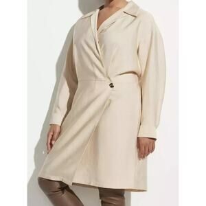 VINCE Shaped Collar Long Sleeve Wrap Dress Pale Sand Beige Plus Size 18